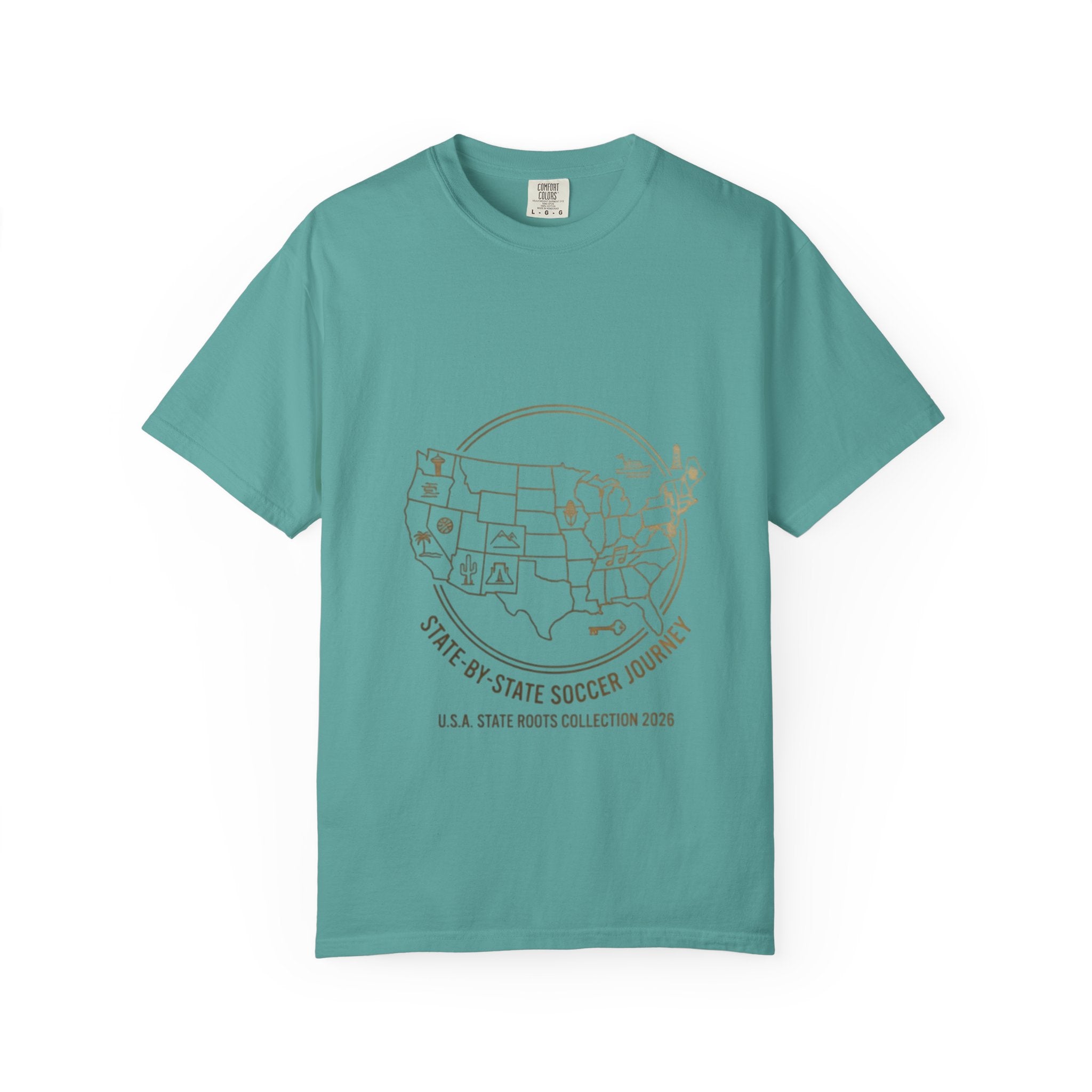 State-by-State Soccer Journey T-Shirt — USA Map Soccer Tour Tee