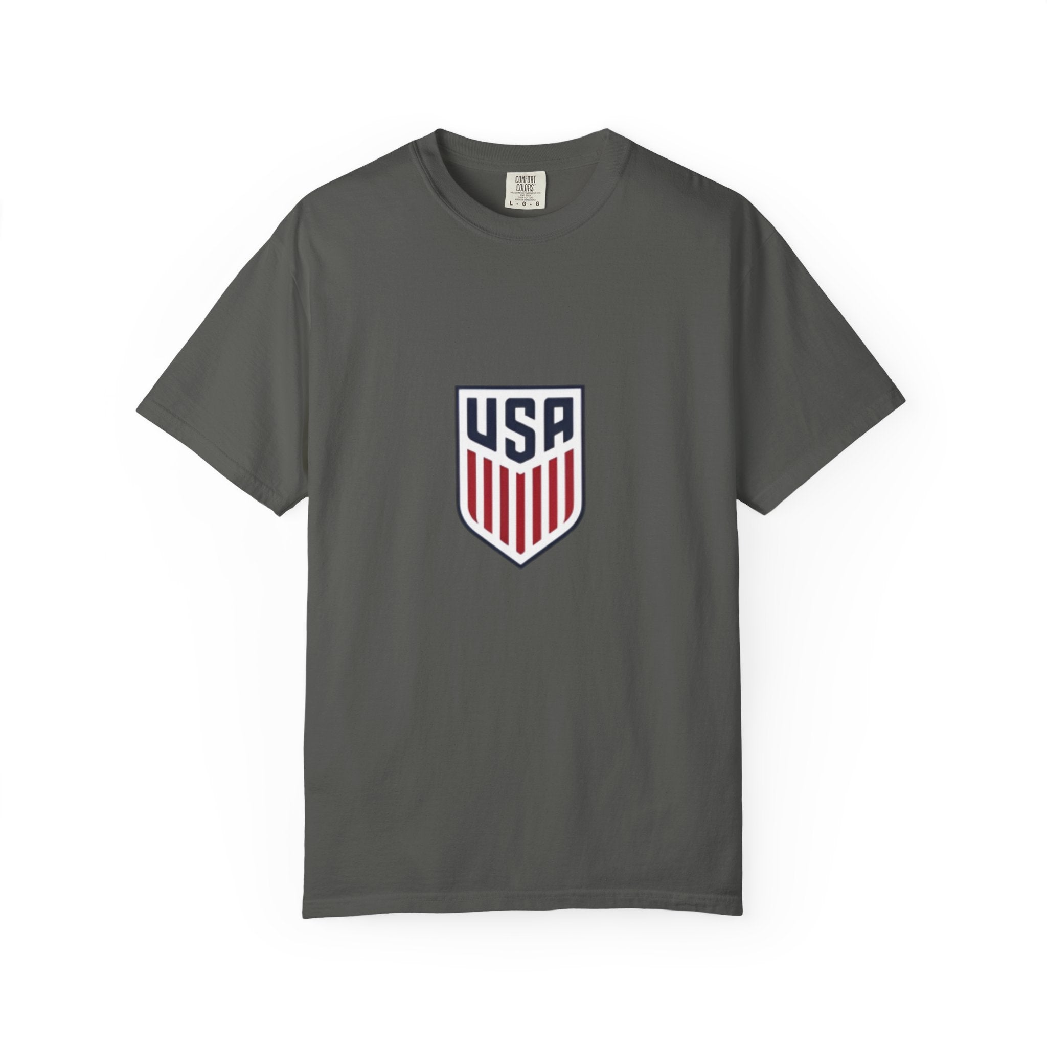 USA Shield T-Shirt — Patriotic Red & Blue Crest Tee