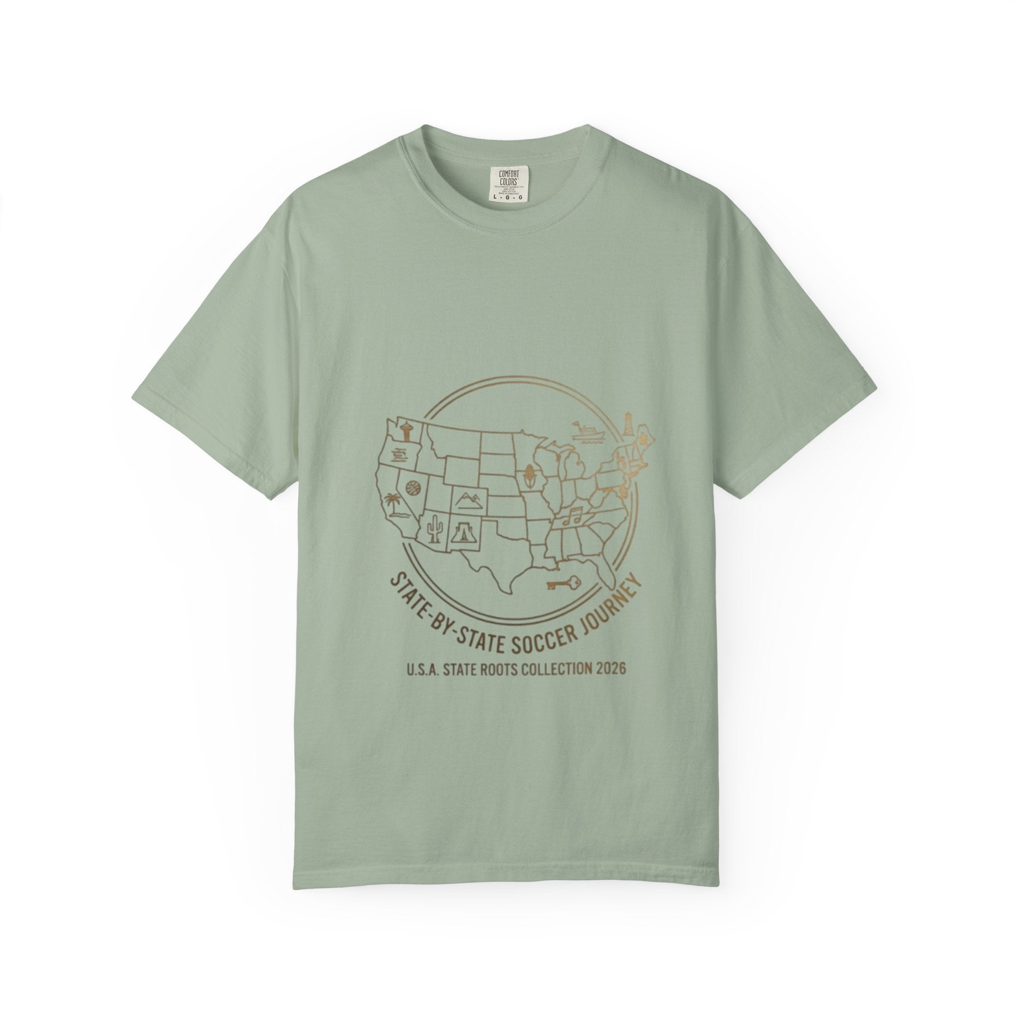 State-by-State Soccer Journey T-Shirt — USA Map Soccer Tour Tee