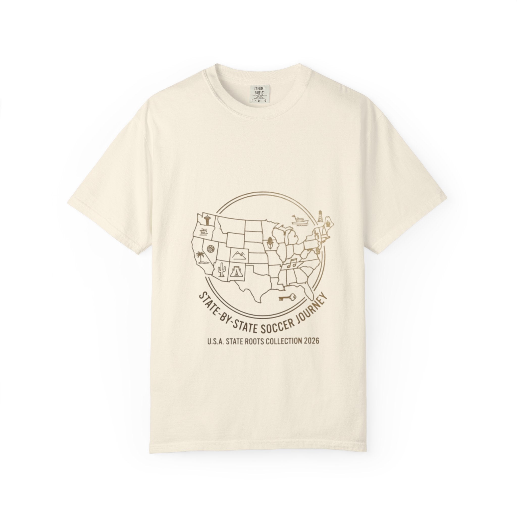 State-by-State Soccer Journey T-Shirt — USA Map Soccer Tour Tee