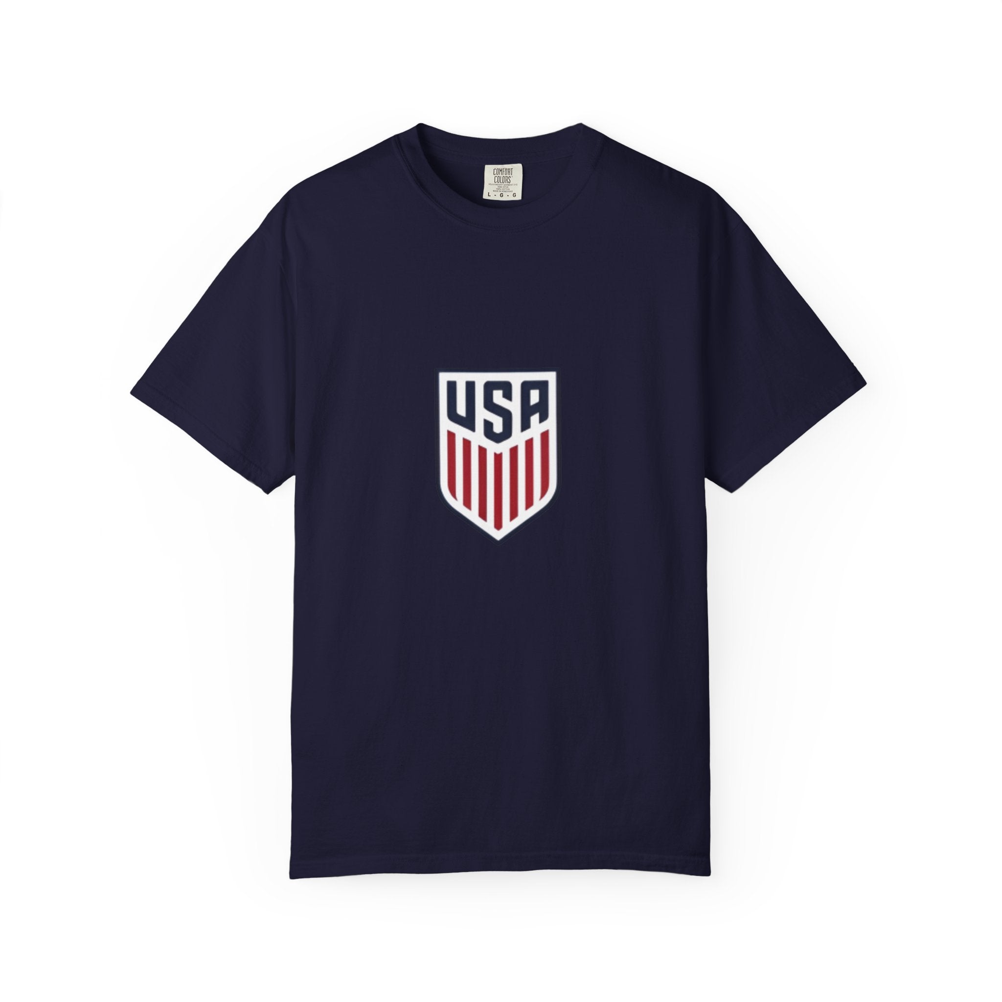 USA Shield T-Shirt — Patriotic Red & Blue Crest Tee