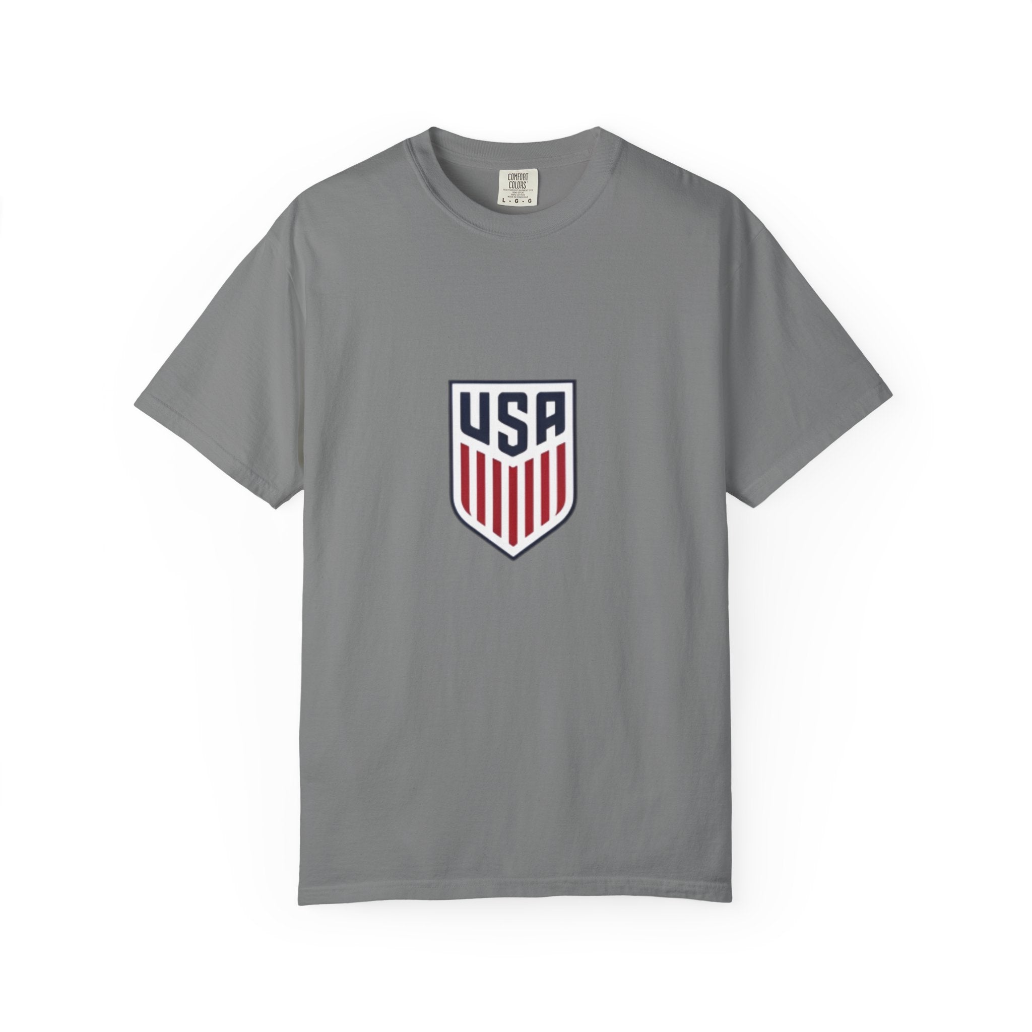 USA Shield T-Shirt — Patriotic Red & Blue Crest Tee