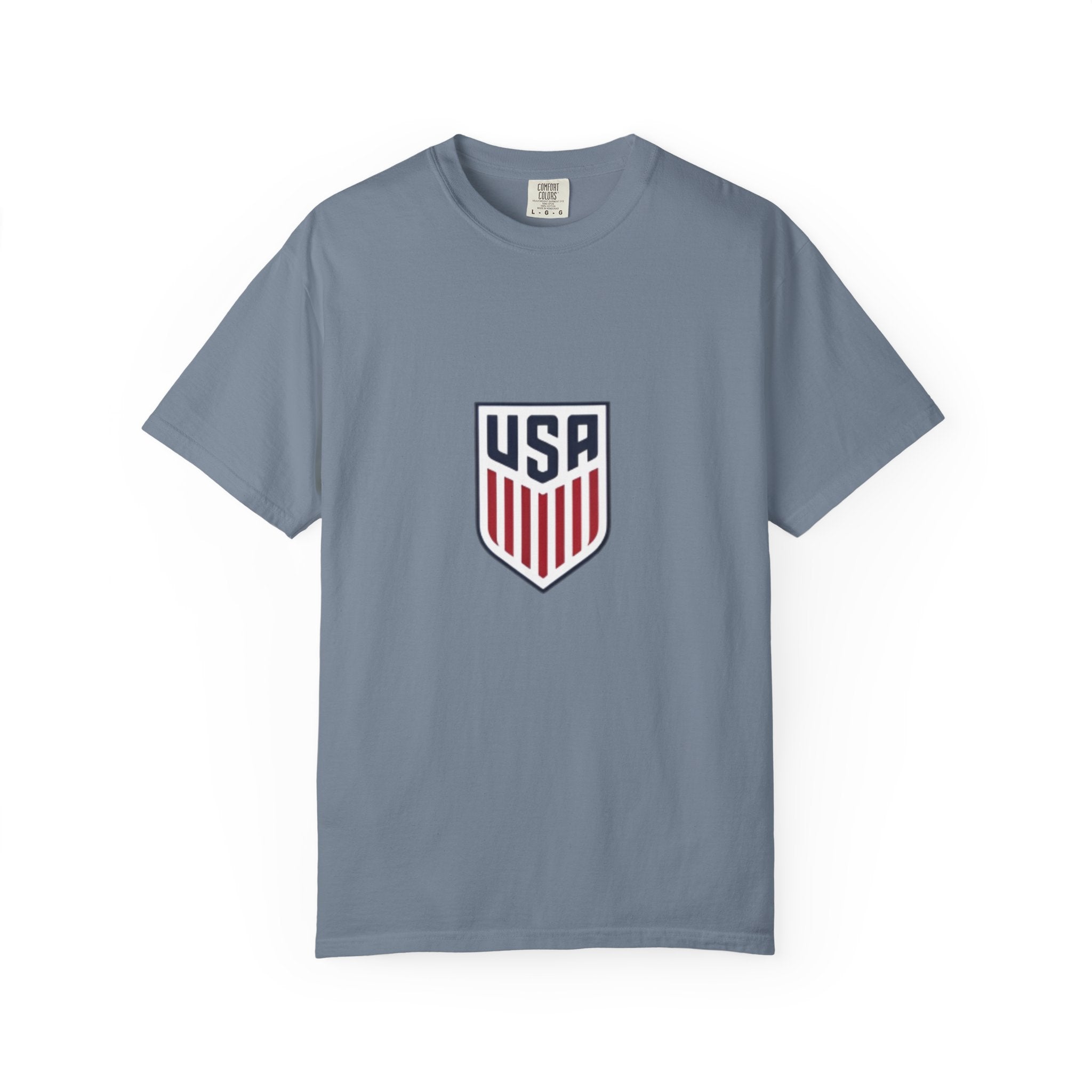 USA Shield T-Shirt — Patriotic Red & Blue Crest Tee